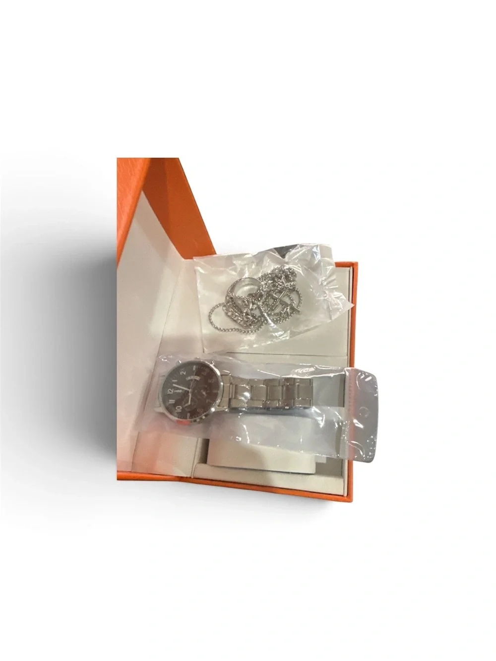Silver Men's Stainless Steel Watch with Matching Chain